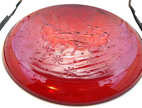 Arcoroc Sleigh Ride Glass Serving Platter 13” Round Red - Picture 3 of 9